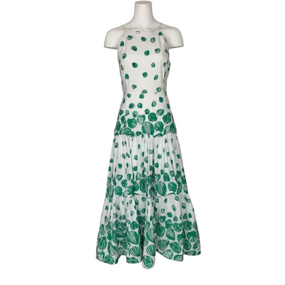 Anthropologie Maeve Halter Tiered Maxi Dress M White Green Seashell Resortwear - Picture 1 of 15